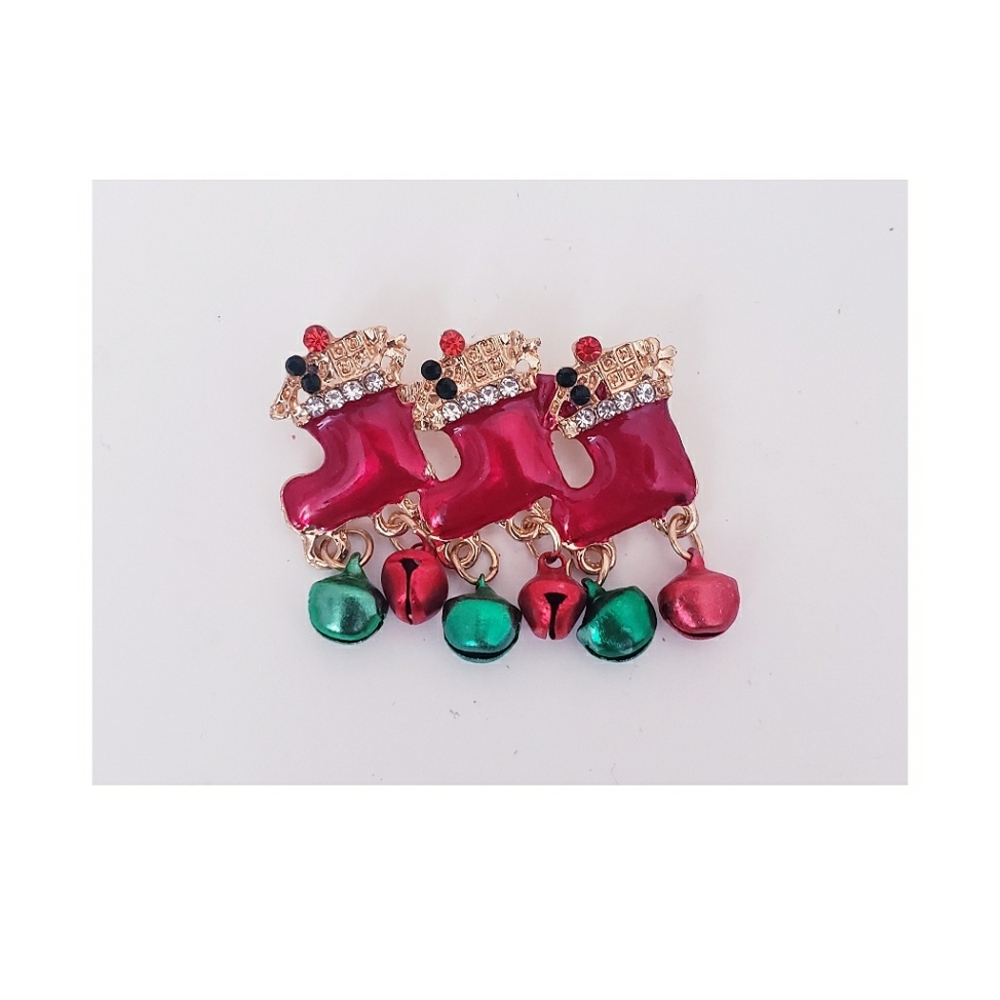 Red Christmas Stockings Brooch "New"